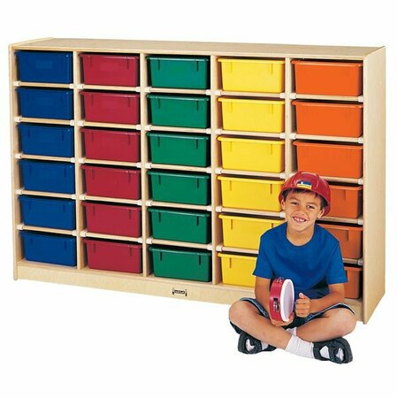 JONTI-CRAFT mobile storage cabinet with colored tubs - 60''x15''x42'', Baltic Birch, 30 cubbies. 5314031